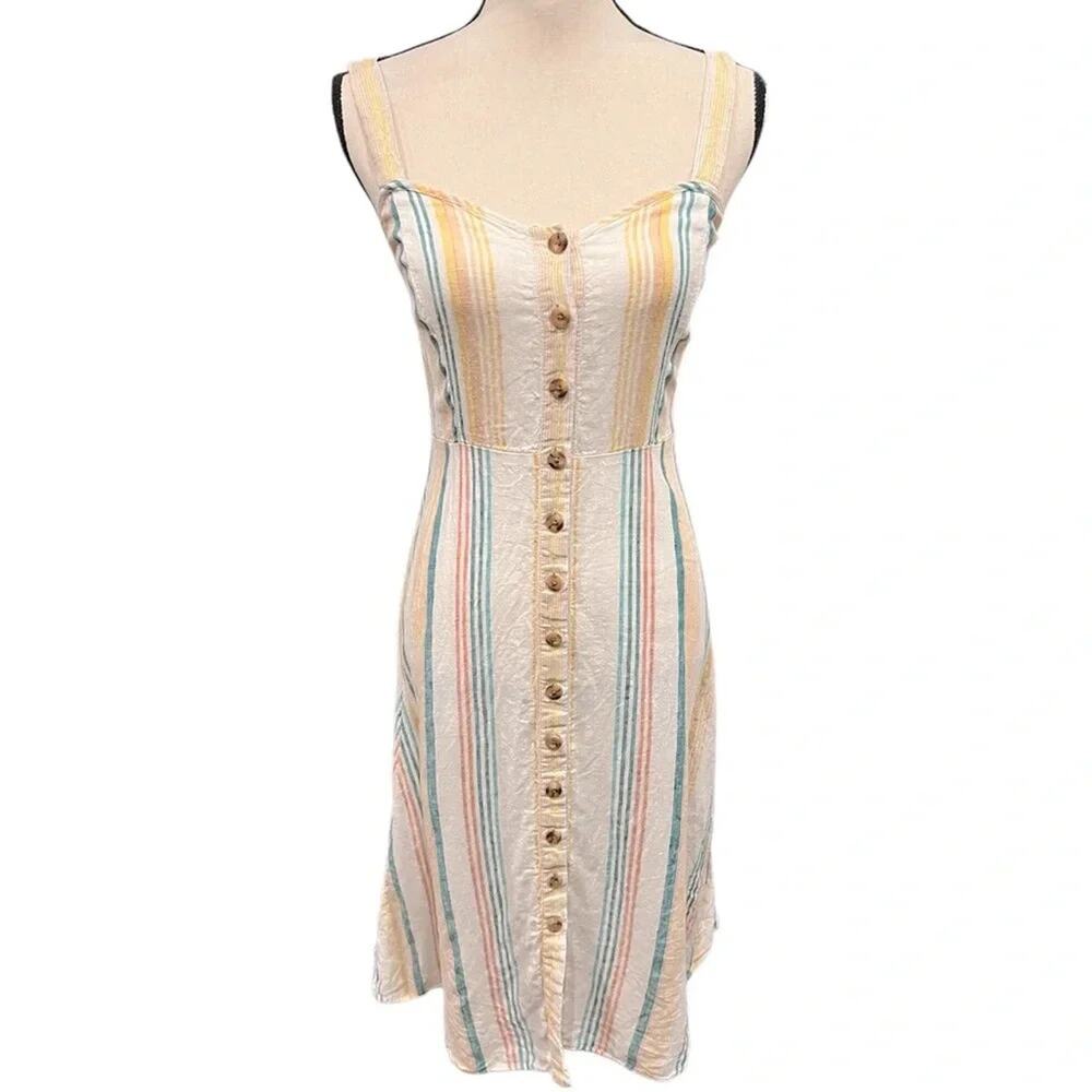 Madewell Linen Fitted-Bodice Midi Dress in Stripe Size 0 - Picture 11 of 11